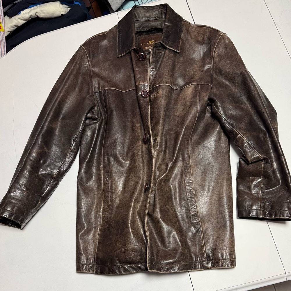 A&s Selections distressed Dark Brown Leather Jacket